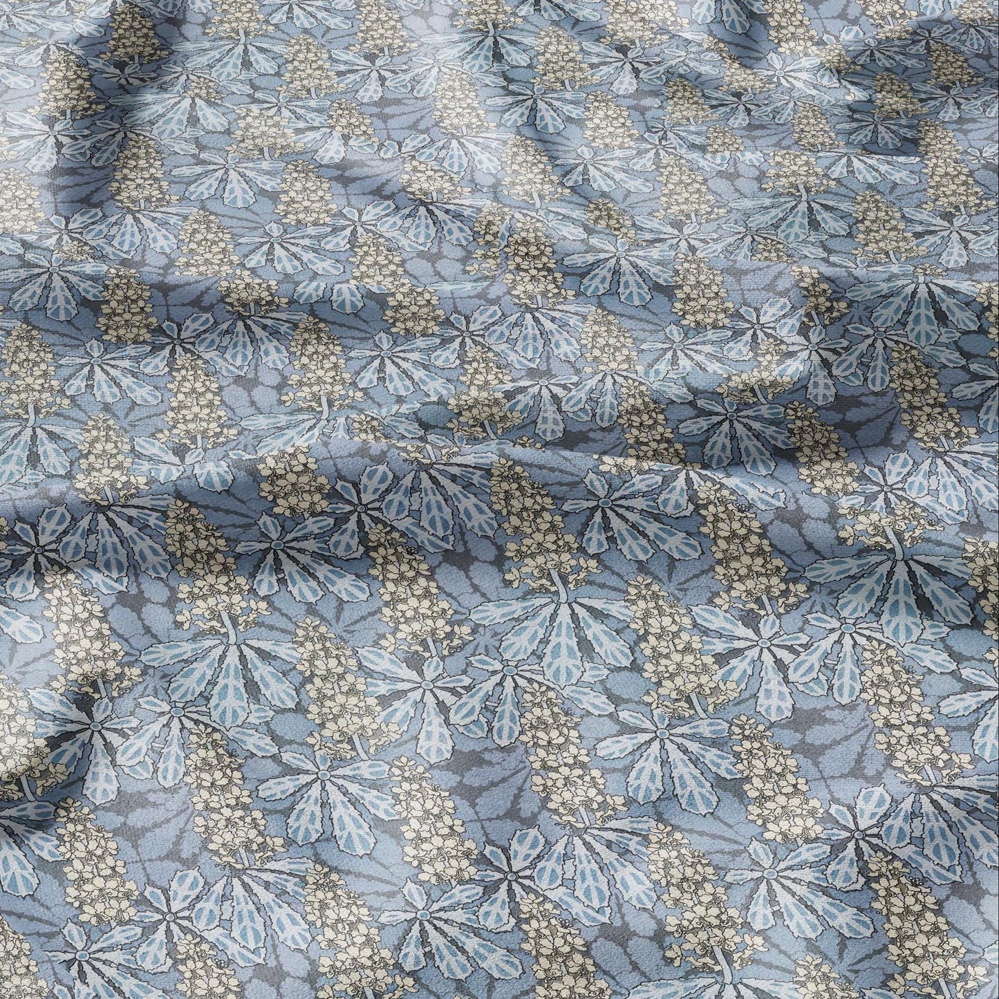 100% linen Art Nouveau Print fabric for Curtain Upholstery Cushion - Floral fabric Chestnut tree blue - fabric for dress making sewing