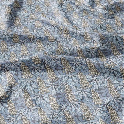 100% linen Art Nouveau Print fabric for Curtain Upholstery Cushion - Floral fabric Chestnut tree blue - fabric for dress making sewing