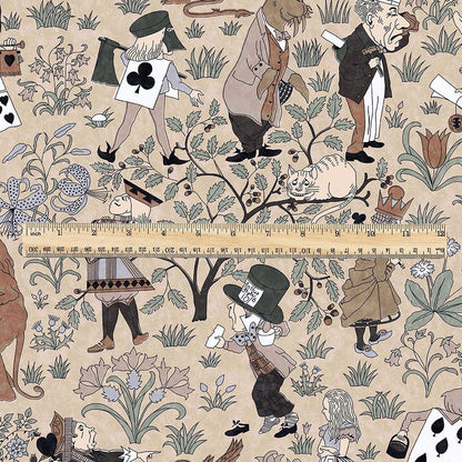 100% linen fabric - Alice in Wonderland beige by Voysey - Victorian Art crafts - Historical pattern for upholstery dress making 3613