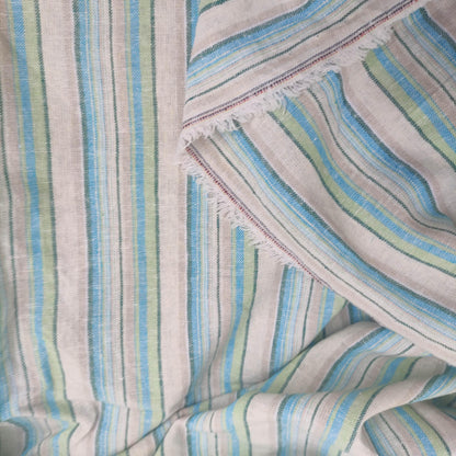 Premium Linen Fabric Santorini striped green | Midweight multicolor stripes green white | fabric for home textile curtains tablecloth T155
