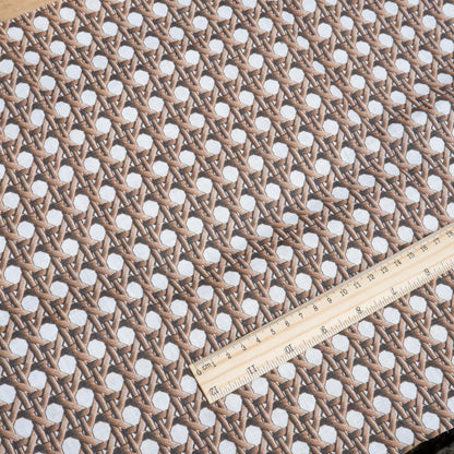 100% LINEN Fabric brown bamboo trellis - botanical textile artisan fabrics blue white 3686