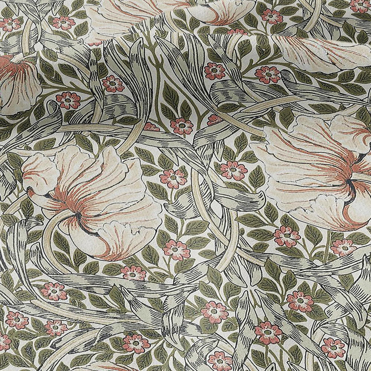 100% LINEN fabric - William Morris Pimpernel rose - British Victorian Art Craft flax - sewing upholstery home decor or clothing 3836
