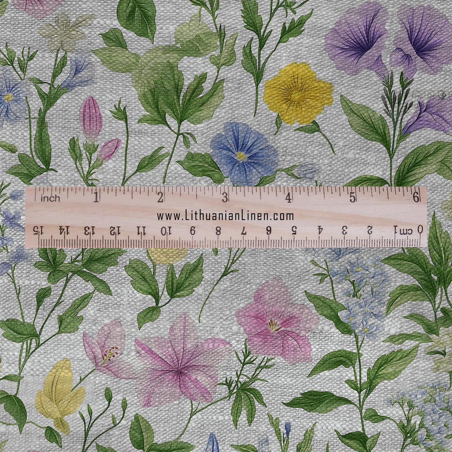 100% LINEN Fabric Summer flowers print - pink green yellow print on oatmeal linen for home decor sewing dress clothing 2209