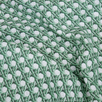 100% LINEN Fabric green bamboo trellis - botanical textile artisan fabrics green white 3685