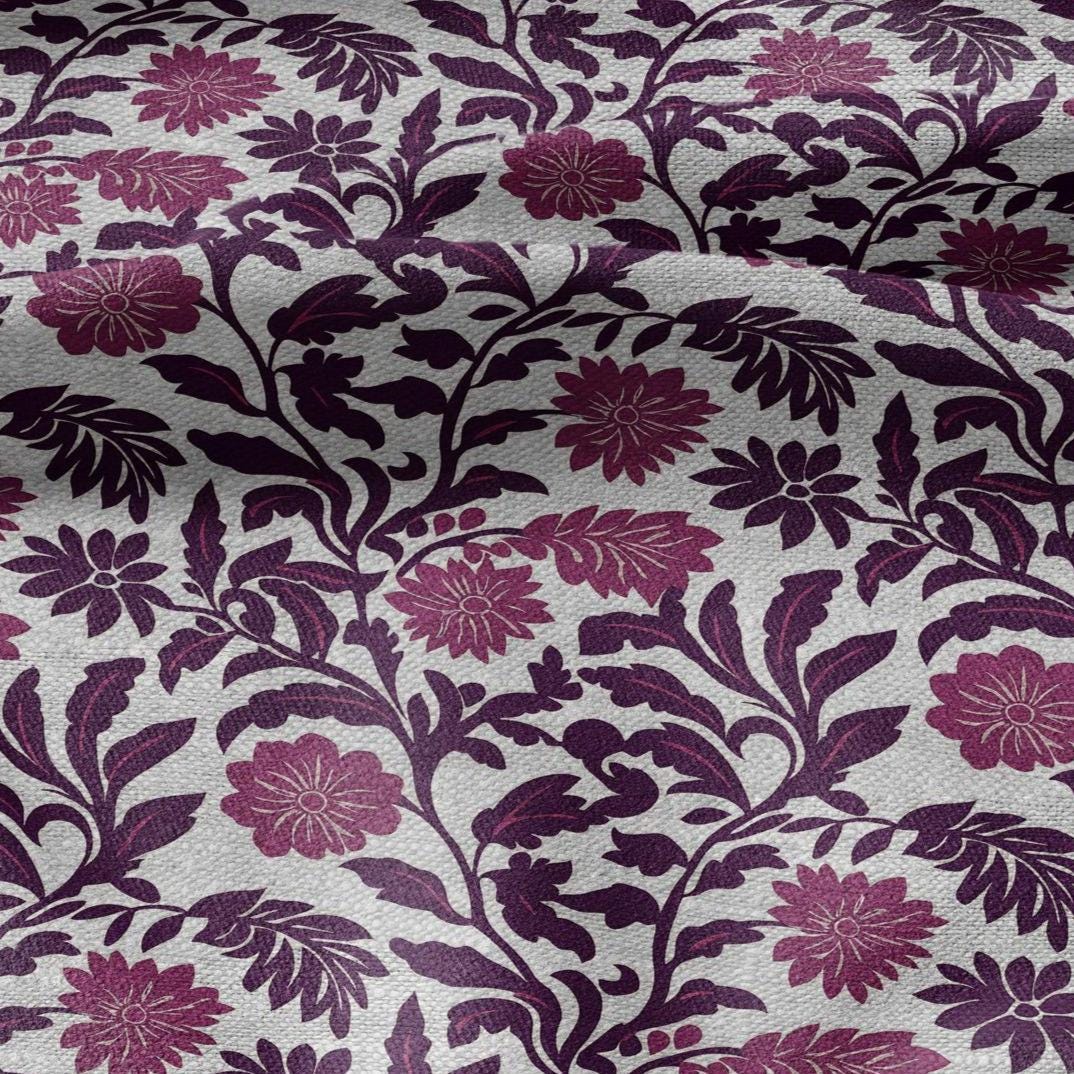 100% LINEN Fabric purple flowers - floral modern print on oatmeal linen for home decor sewing dress clothing 2372