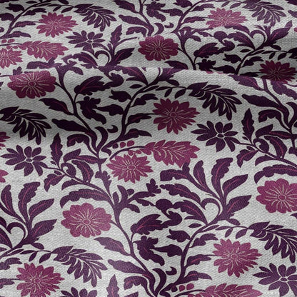 100% LINEN Fabric purple flowers - floral modern print on oatmeal linen for home decor sewing dress clothing 2372