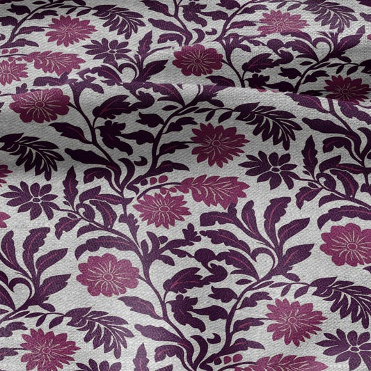 100% LINEN Fabric purple flowers - floral modern print on oatmeal linen for home decor sewing dress clothing 2372