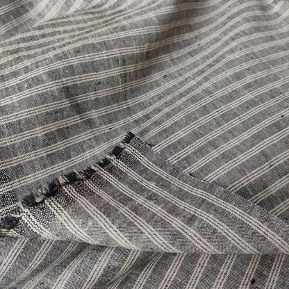 Premium Linen striped Fabric in black natural linen | Marseille stripe Medium weight natural black stripes