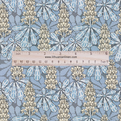 100% linen Art Nouveau Print fabric for Curtain Upholstery Cushion - Floral fabric Chestnut tree blue - fabric for dress making sewing