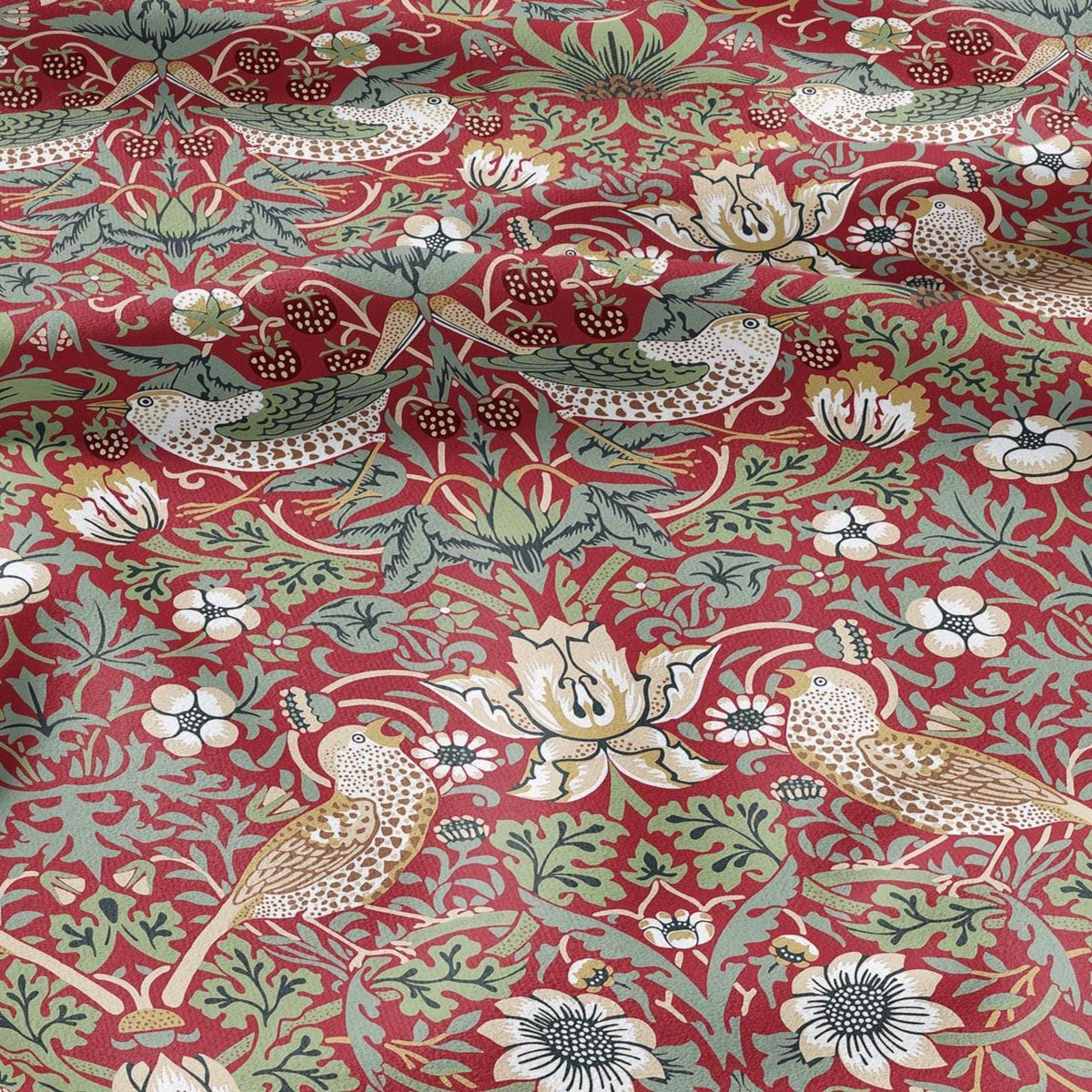 100% LINEN fabric - William Morris Strawberry thief red - British Victorian Art Craft flax - sewing home decor or clothing 3862