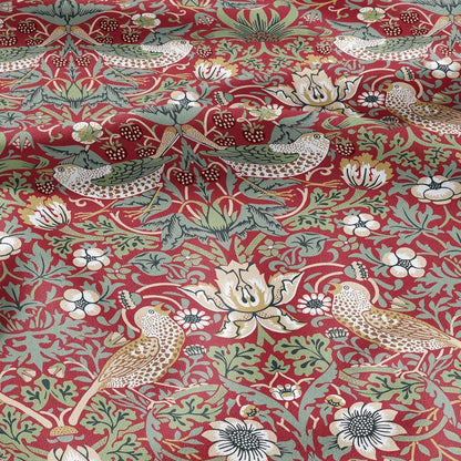 100% LINEN fabric - William Morris Strawberry thief red - British Victorian Art Craft flax - sewing home decor or clothing 3862