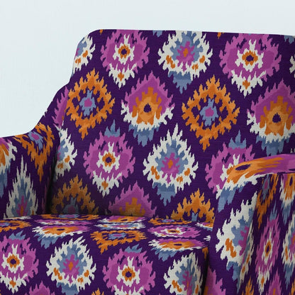 100% LINEN Fabric UPHOLSTERY 12oz - Ikat purple - Modern Vintage Grandmillennial geometric upholstery 2987