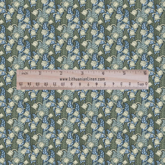 100% linen Lily-of-valley prints fabric for Curtain Upholstery Cushion - Art deco flower print fabric for dress making sewing
