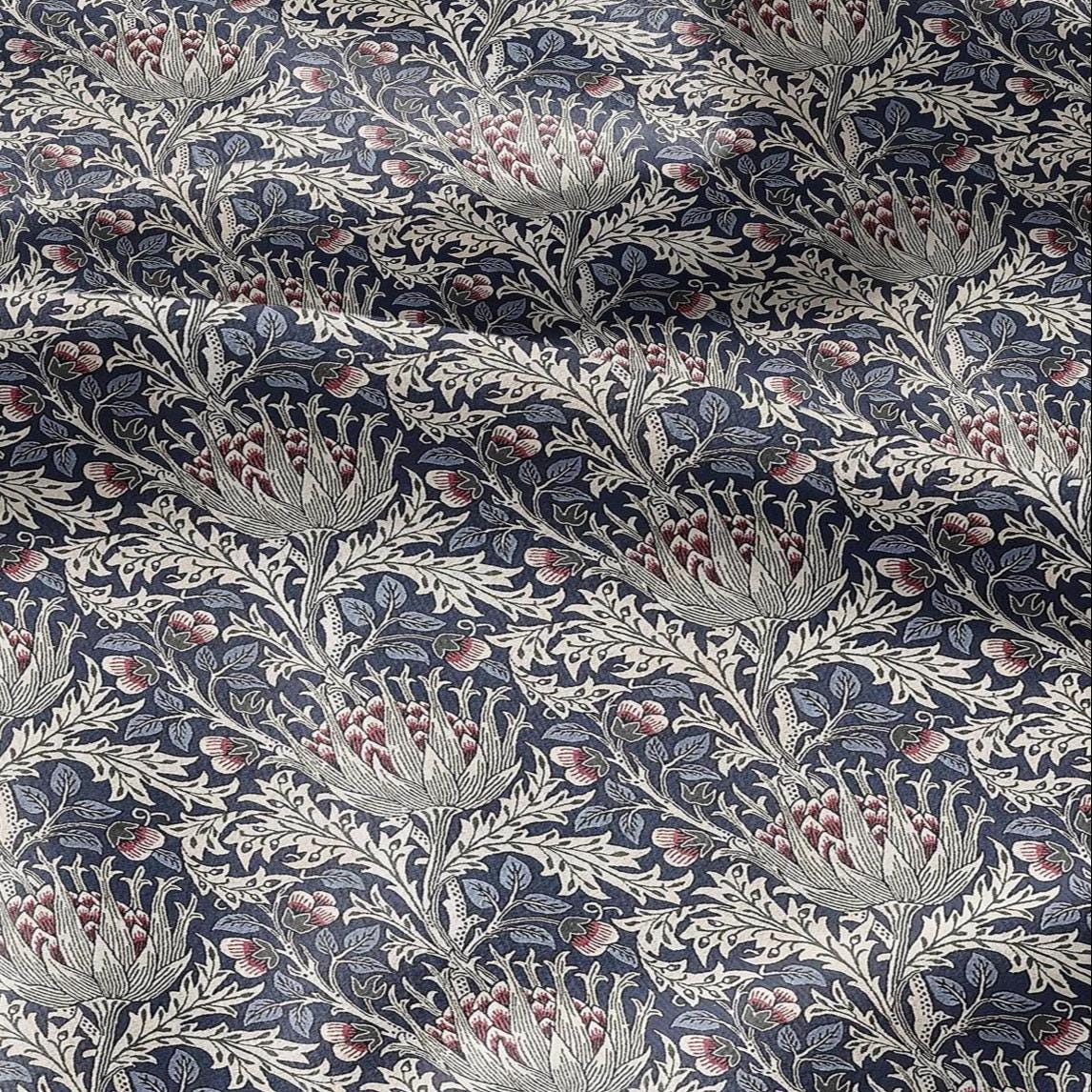 100% LINEN Fabric William Morris Artichoke blue print - British linen floral upholstery home textile Victorian fabrics 3193