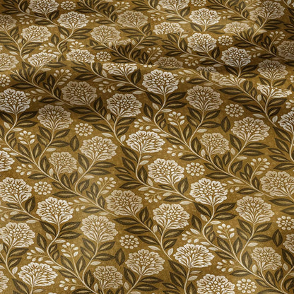 100% LINEN Fabric block print mustard flower - linen fabric with floral print -heavy linen fabric for upholstery home decor 3796