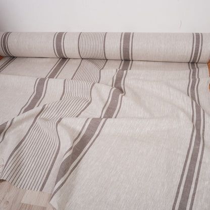 French Natural Linen Fabric with Grey Stripes , 100% linen Classic Textile for Home Decor and Crafts, Not Softened Heavyweight Linen Fabric.