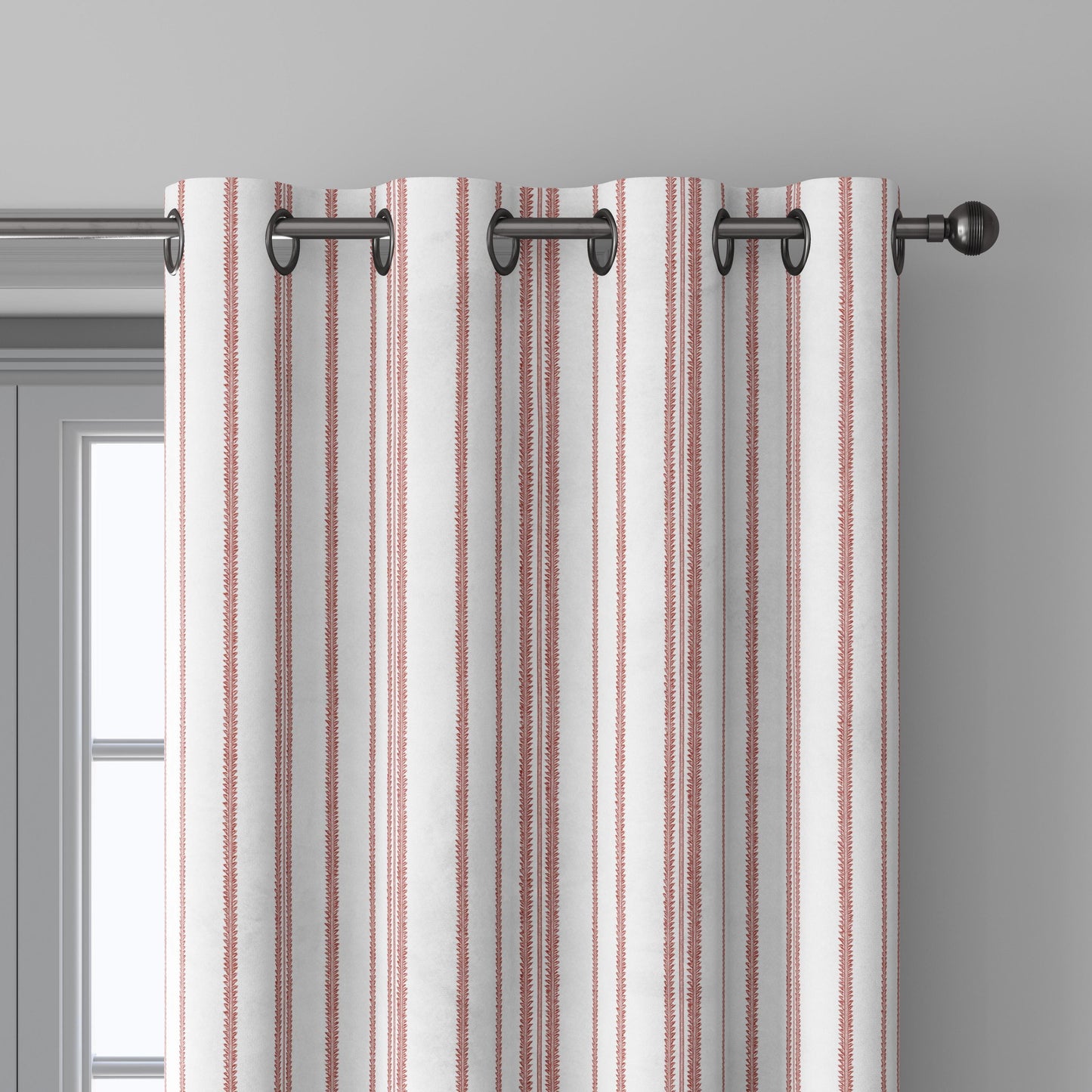 100% LINEN Fabric french red white stripe print - vintage modern  3360