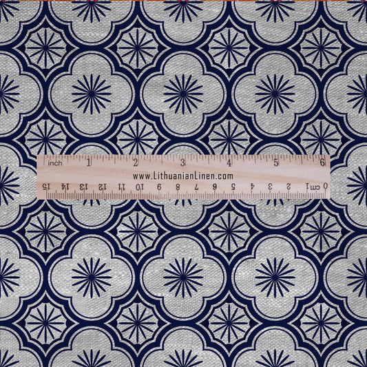 100% LINEN Fabric Japanese indigo blue Ume print - Japandi linen print upholstery curtains dress making 2656