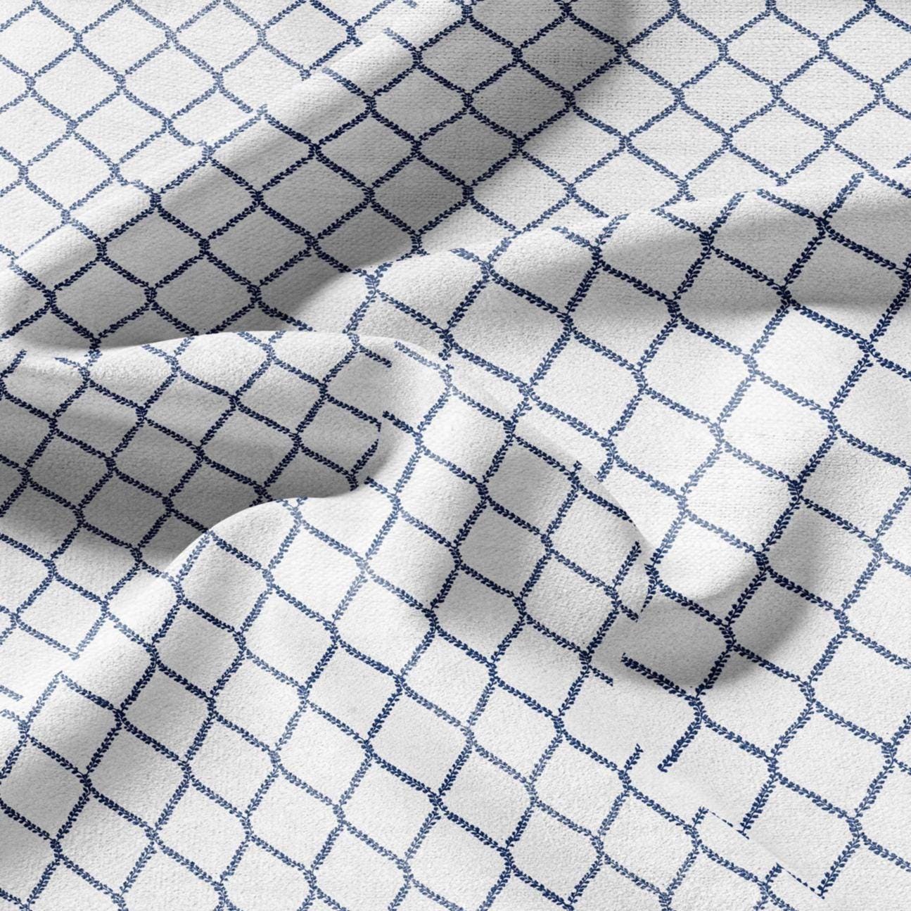 100% LINEN Fabric Herritage trellis print - Grandmillennial Modern vintage blue - upholstery curtains dress making 2949