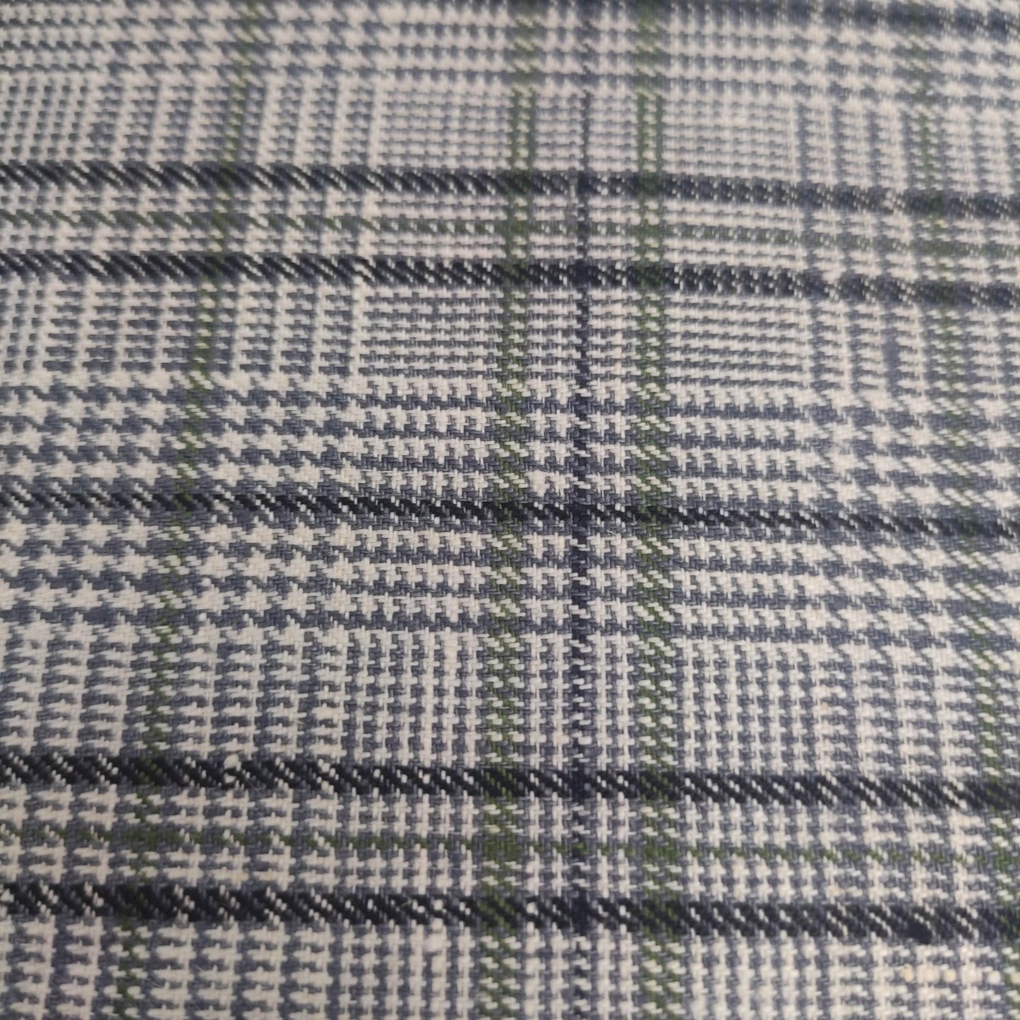 Premium Linen Gingham Fabric in green gray white |  multicolor check T114