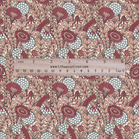 100% linen Vintage Dandelion prints fabric for Curtain Upholstery Cushion - red floral print fabric for dress making sewing 2470R