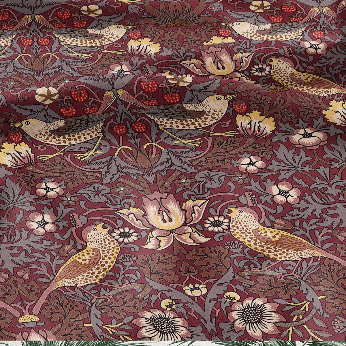 100% LINEN fabric - William Morris Strawberry thief burgundy red - British Victorian Art Craft flax - sewing home decor or clothing 3868