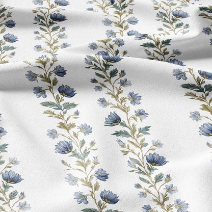 100% LINEN Fabric floral stripe print - for upholstery home decor - medium for dress making 2915