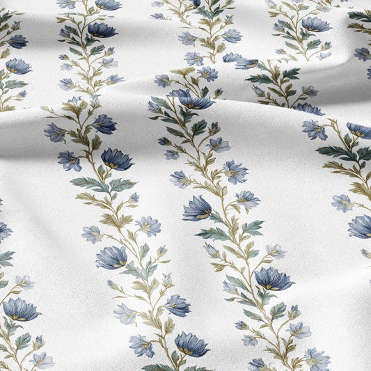 100% LINEN Fabric floral stripe print - for upholstery home decor - medium for dress making 2915