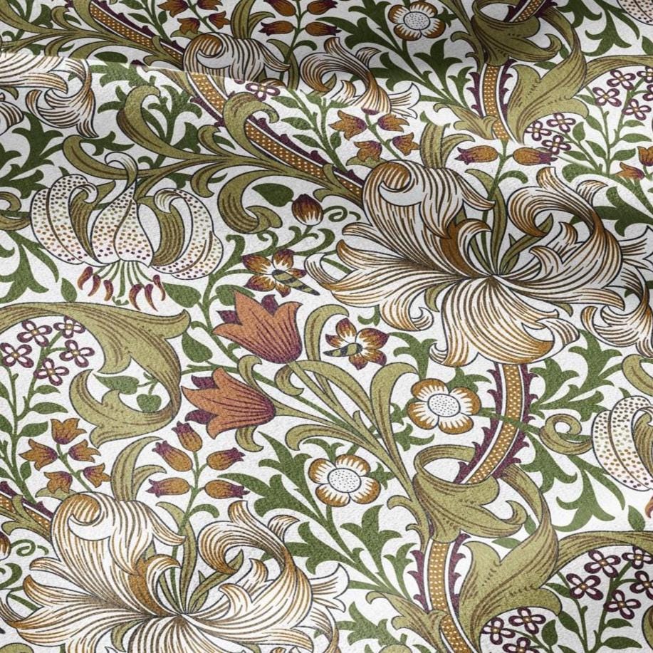 William Morris Willow Golden Lily Beige 100% LINEN Fabric - British linen floral upholstery home textile Victorian fabrics 3241