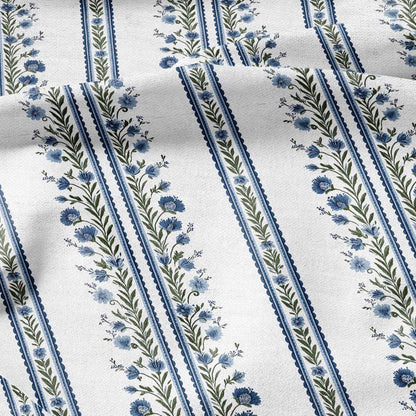 100% LINEN Fabric block print ChairoHana - Japanese blue green stripe floral heavy for upholstery home decor - medium for dress making 2843