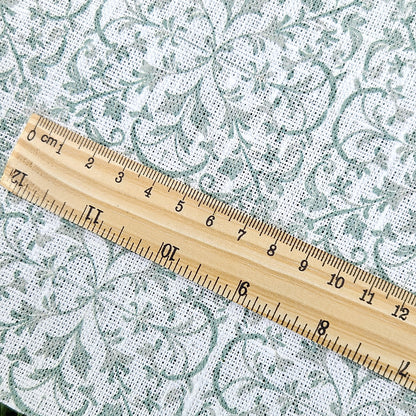 100% LINEN Fabric block print sage green on white - heavy linen fabric for upholstery home decor or medium for clothing 2559