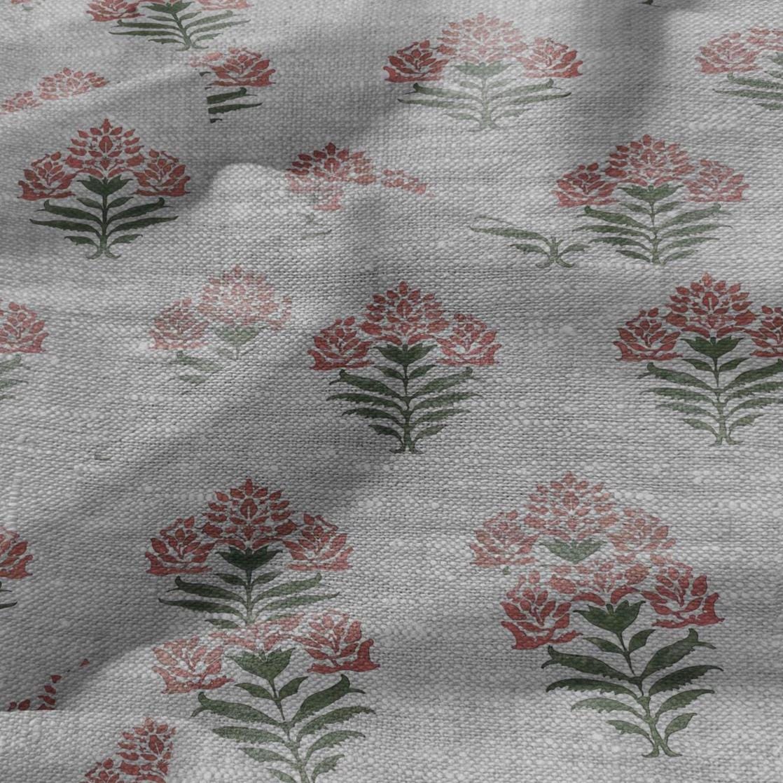 100% LINEN Fabric Block print Parijat flower - oatmeal linen fabric with floral print - heavy for home decor clothing 2751