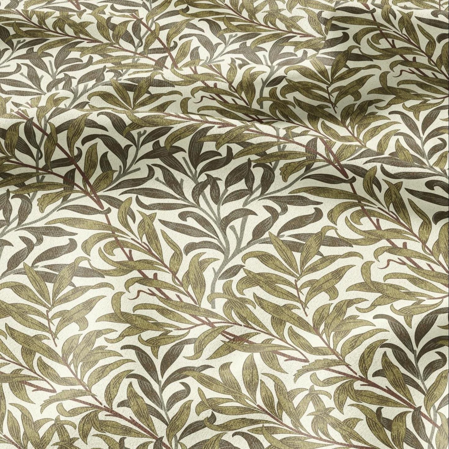 William Morris Willow Bough  100% LINEN Fabric - British linen floral upholstery home textile Victorian fabrics khaki 3311