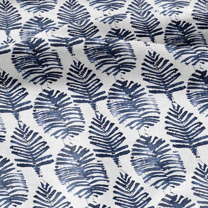 100% LINEN Fabric leaves print - Grandmillennial indigo blue - Modern vintage flower block print upholstery curtains dress making 2930