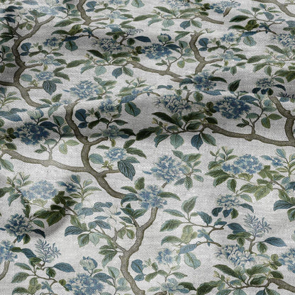 100% LINEN Fabric tropical flower print - floral green blue gray print on oatmeal linen for home decor sewing dress clothing 2370