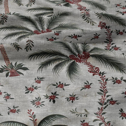 100% LINEN Fabric Palm tree print flowers - oatmeal linen fabric art deco print - fabric for home decor upholstery