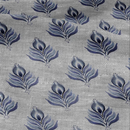 100% LINEN Fabric print Blue peacock feather - oatmeal linen fabric with animal print - heavy for home decor clothing 2746
