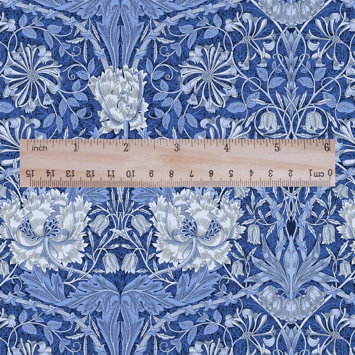 100% linen fabric William Morris Honeysuckle blueprint - Victorian Art crafts - Historical pattern fabric upholstery dress making 3278