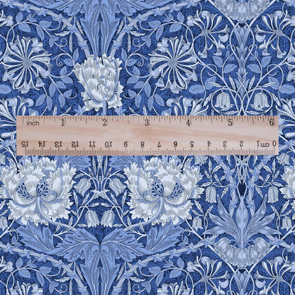 100% linen fabric William Morris Honeysuckle blueprint - Victorian Art crafts - Historical pattern fabric upholstery dress making 3278