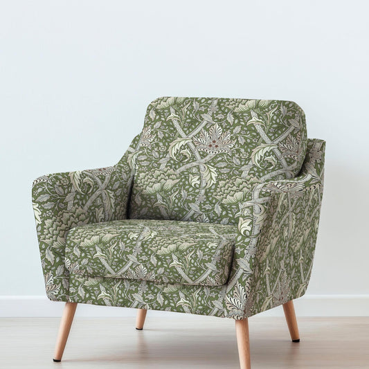100% LINEN Fabric UPHOLSTERY 12oz - William Morris Windrush green on linen - Modern vintage Victorian floral upholstery 2733
