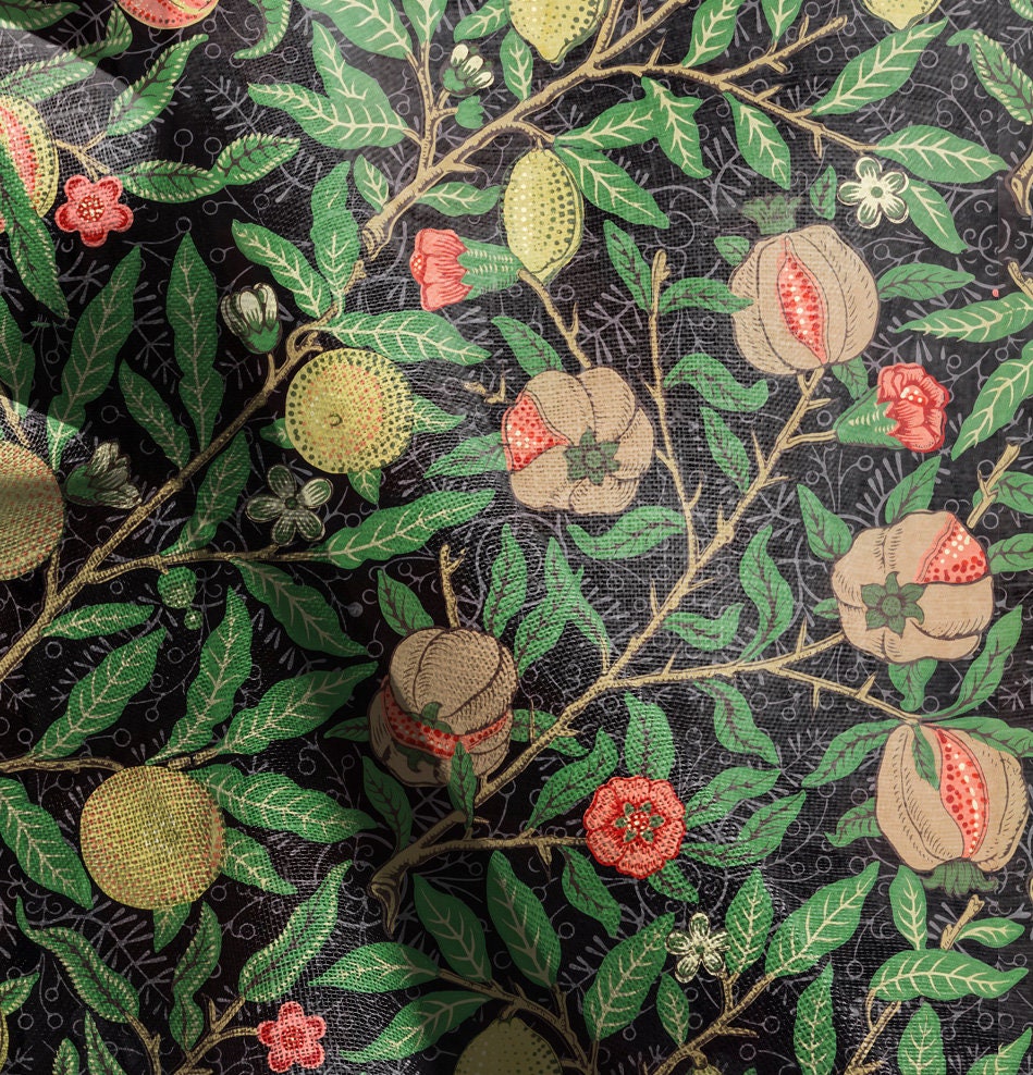William morris Pomegranate 100% LINEN Art and crafts Fabric, William Morris 200gsm flax linen fabric Strawberry thief Willow