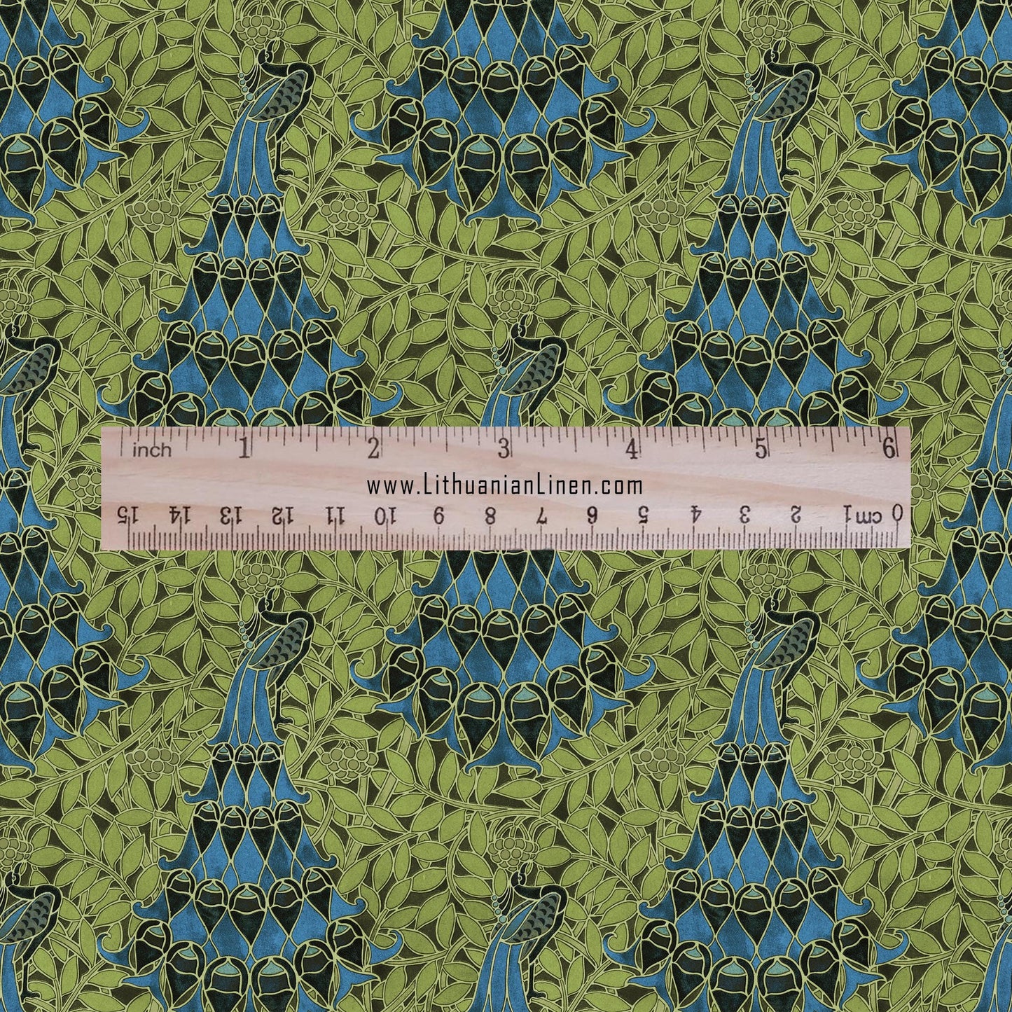 100% linen Vintage Peacock fabric for Curtain Upholstery Cushion - green blue print fabric for dress making sewing