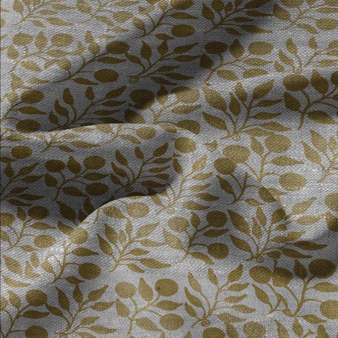 100% LINEN Fabric William Morris Rosehip yellow gray - oatmeal linen fabric with botanical print - Victorian Art Craft Historical 3274