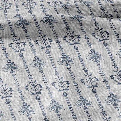 100% LINEN Fabric Block print blue fan - oatmeal linen fabric with japanese print - heavy for home decor clothing 2359