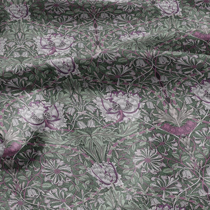 100% linen fabric William Morris Honeysuckle green colorfull print - Victorian Art crafts Historical pattern - upholstery dress making 3325