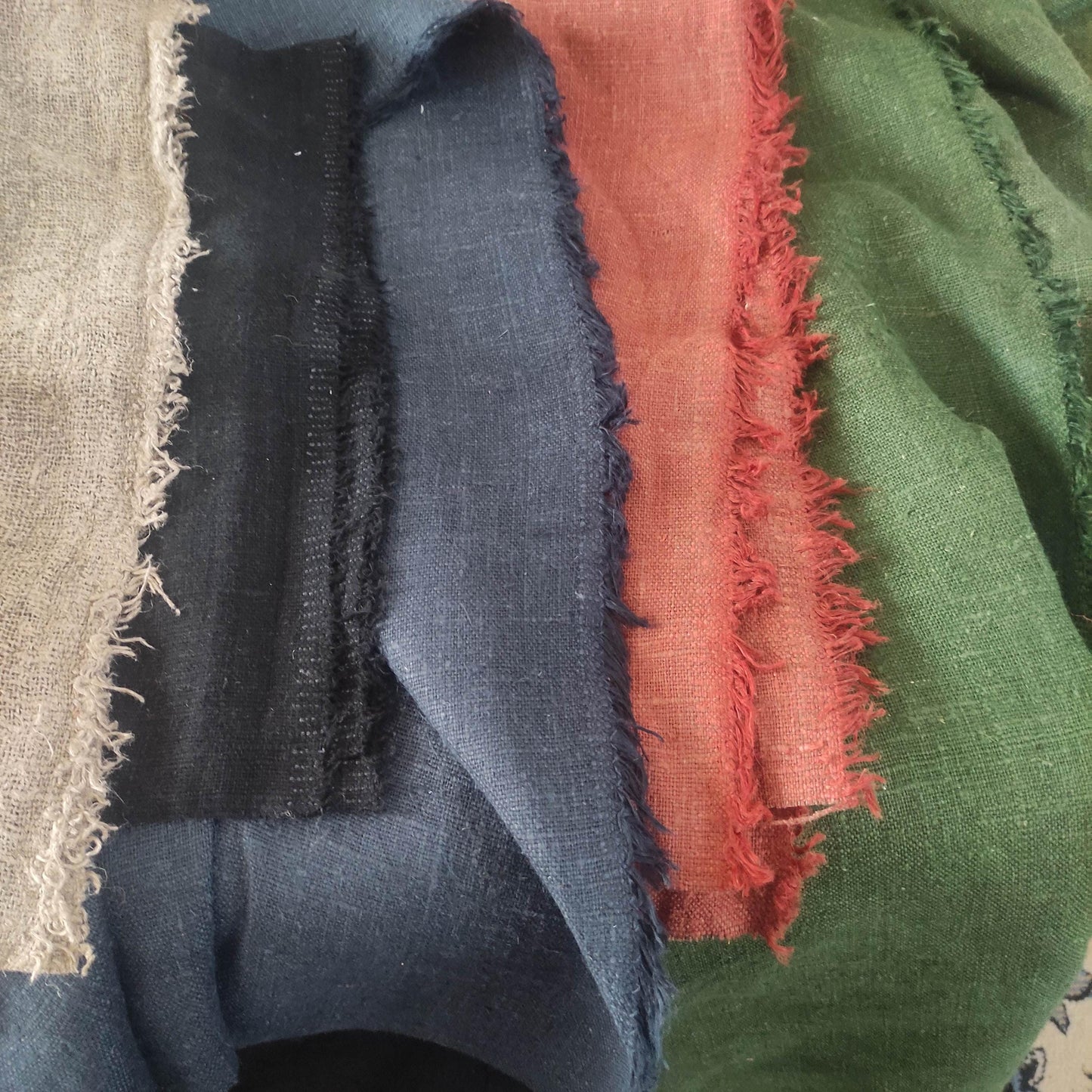 Linen fabric - extra heavy - rustic coarse natural Lithuanian linen - washed natural black red green blue