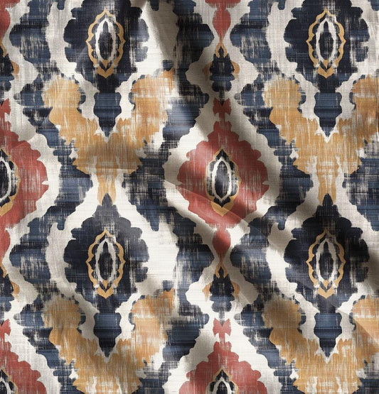 100% LINEN Fabric Abstract Ikat etno print, red brwn black ikat print on linen for upholstery home decor curtains pillows