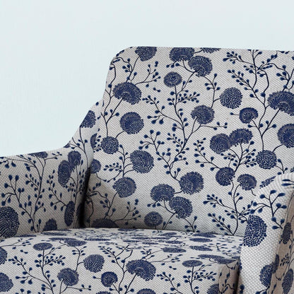 100% LINEN Fabric UPHOLSTERY 12oz - block print indigo blue flowers - Floral Modern Vintage upholstery 2304