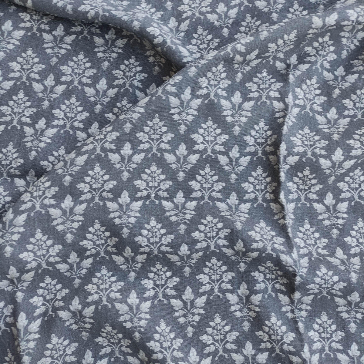 100% LINEN Fabric Tosca gray print - botanical block print upholstery curtains dress making 2074