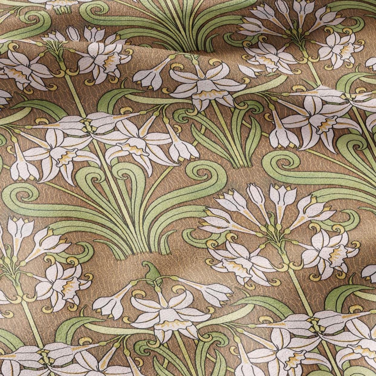 100% linen Art Nouveau Print fabric for Curtain Upholstery Cushion - Floral fabric Jonquil - fabric material for dress making sewing